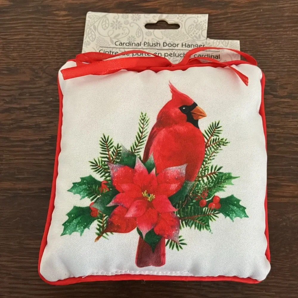 NWT- Cardinal Plush Door Hanger with Poinsetta